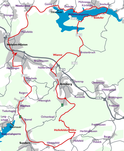 Tourenkarte Tour 1 Alternativ - KurvenReich Sauerland