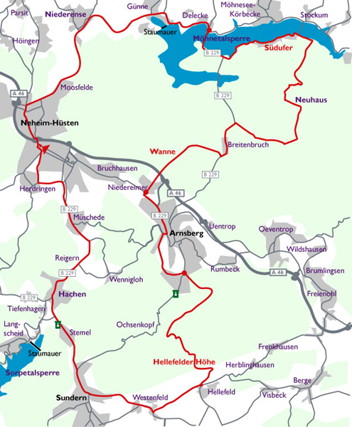 Tourenkarte Tour 2 Alternativ - KurvenReich Sauerland